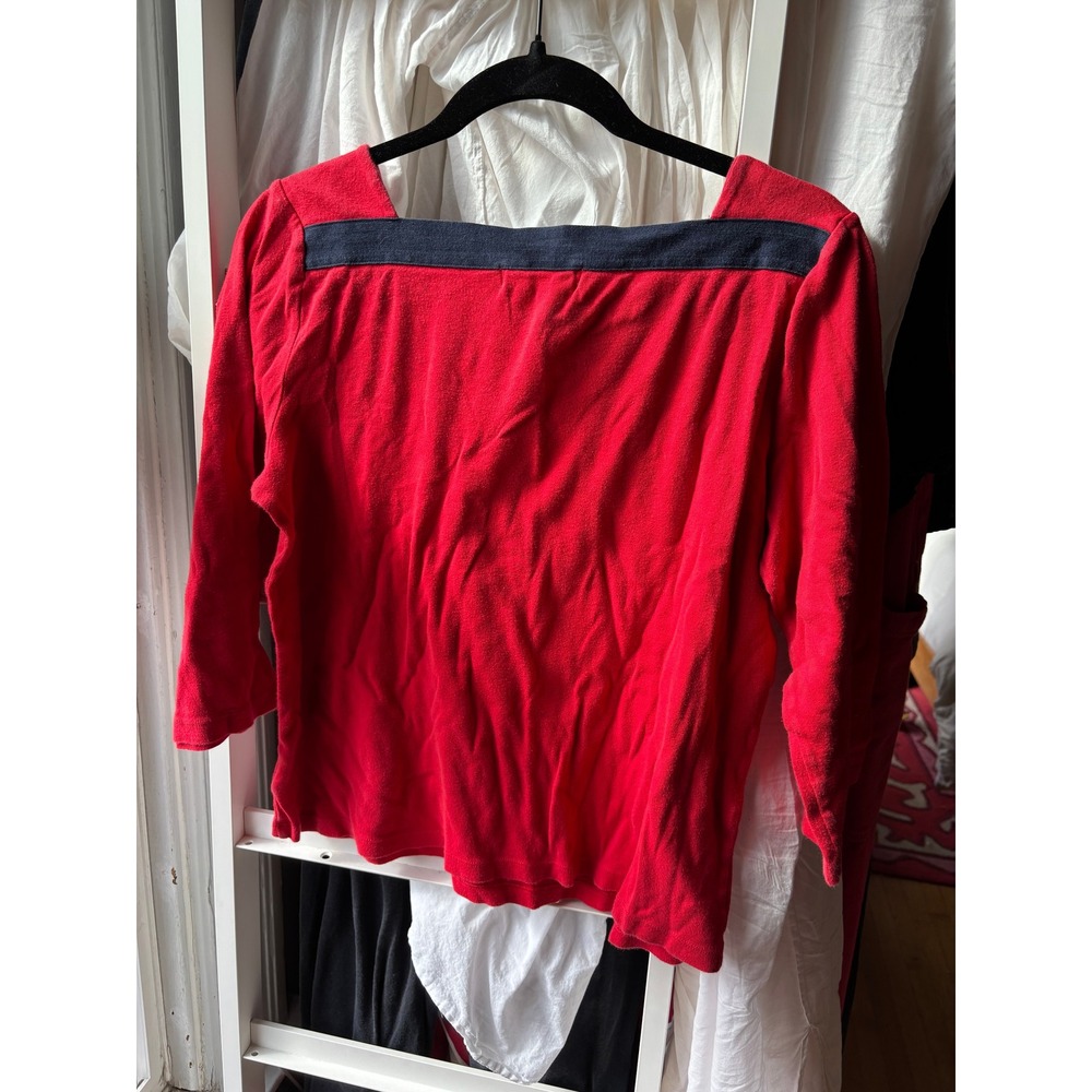Lauren Ralph Lauren Knit Top Womens Large Red Navy Blue Square‎ Neck Nautical L